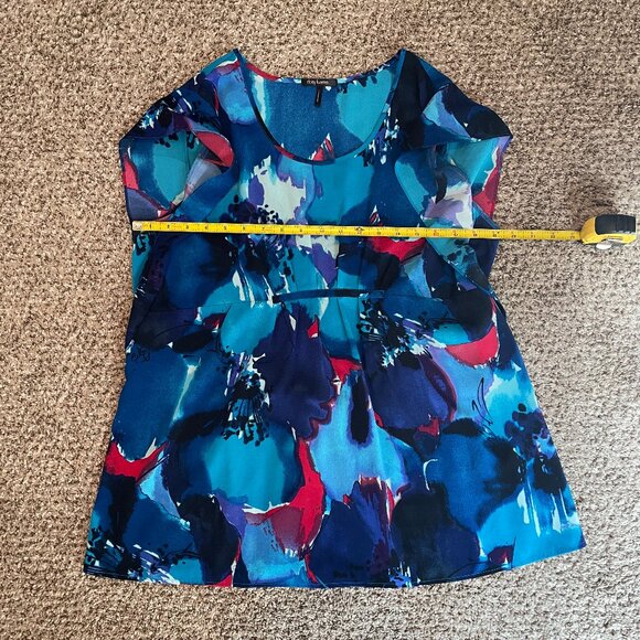 Size Large Daisy Fuentes cobalt blue empire waist top with ties in back - Picture 4 of 11